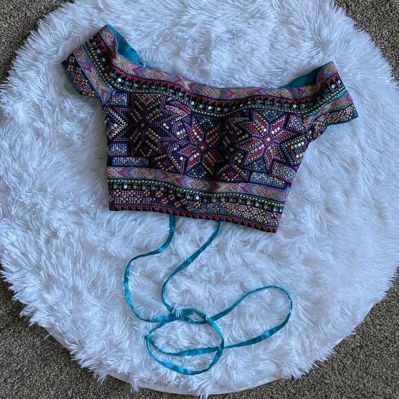 ellie wilde 2 Piece Beaded Dress Corset Top Flowy Skirt Pockets Prom Homecoming - Picture 3 of 16